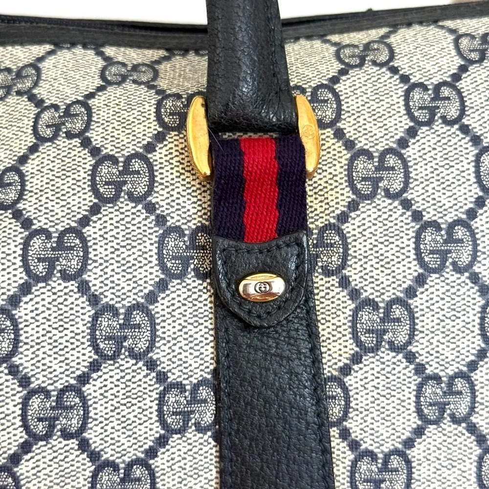 Authentic Gucci GG Supreme coated canvas  Boston Bag Satchel navy grey canvas